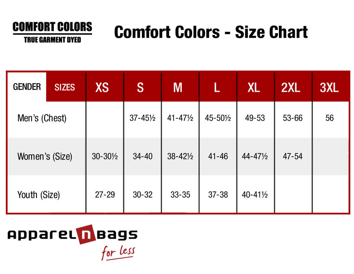 Comfort Colors - Size Chart