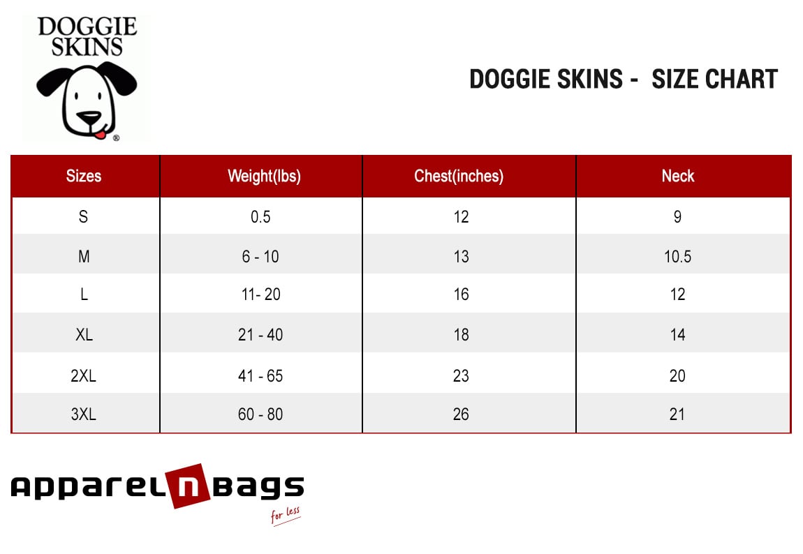Doggie Skins - Size Chart