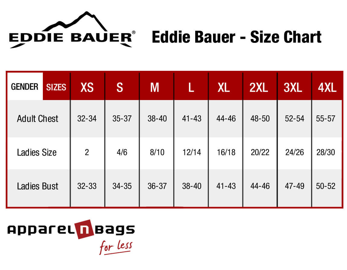 Eddie Bauer - Size Chart - ApparelnBags.com
