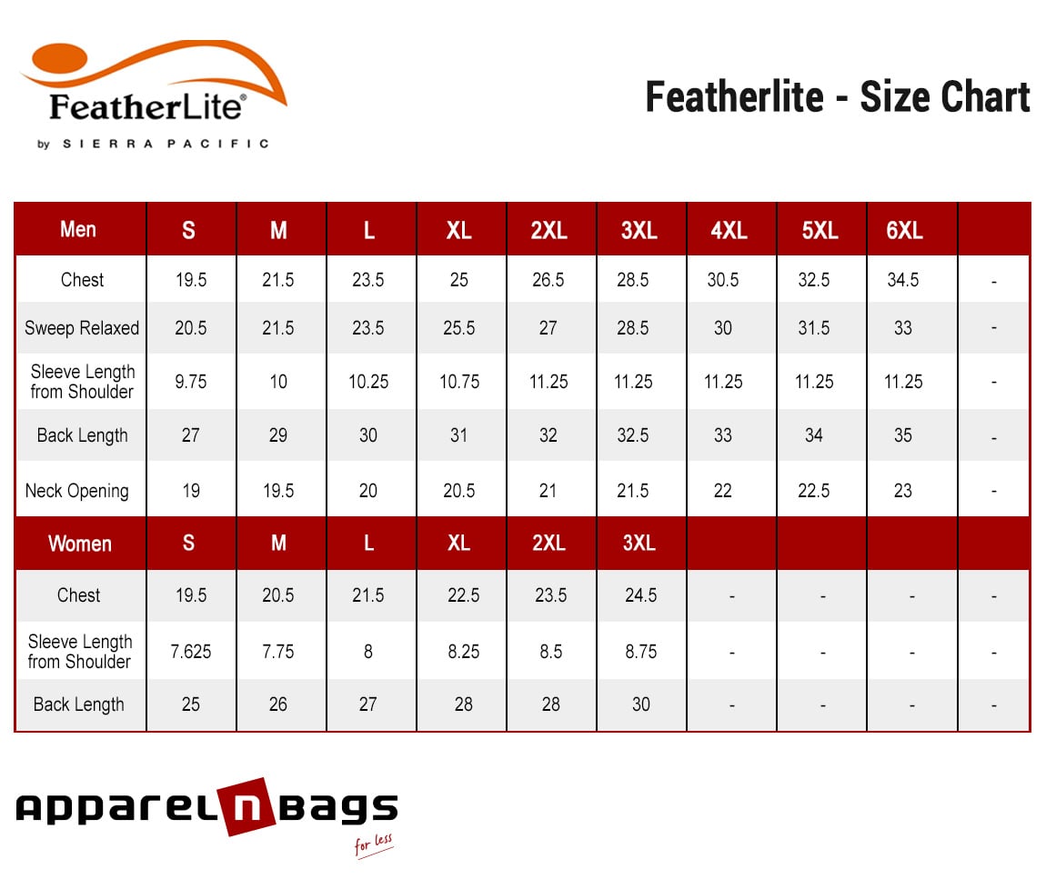 Featherlite - Size Chart