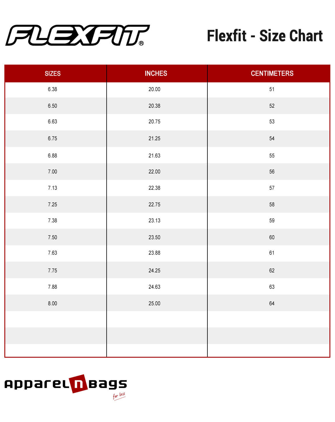 Flexfit Size Chart ApparelnBags Flexfit Size Chart ApparelnBags