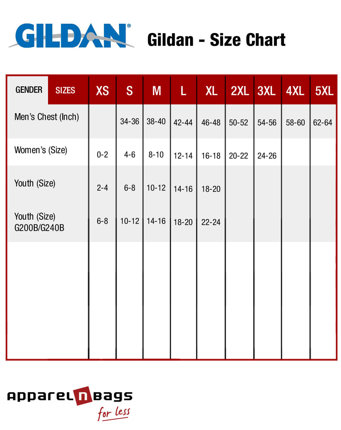 youth shirt size chart