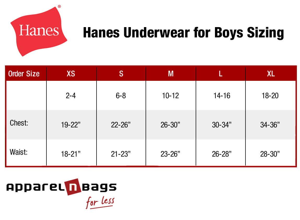 Hanes - Size Chart - ApparelnBags.com