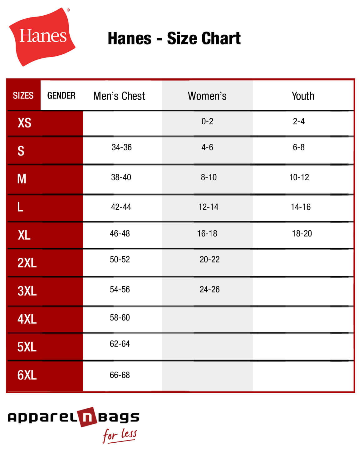 fruit of the loom hoodie size chart