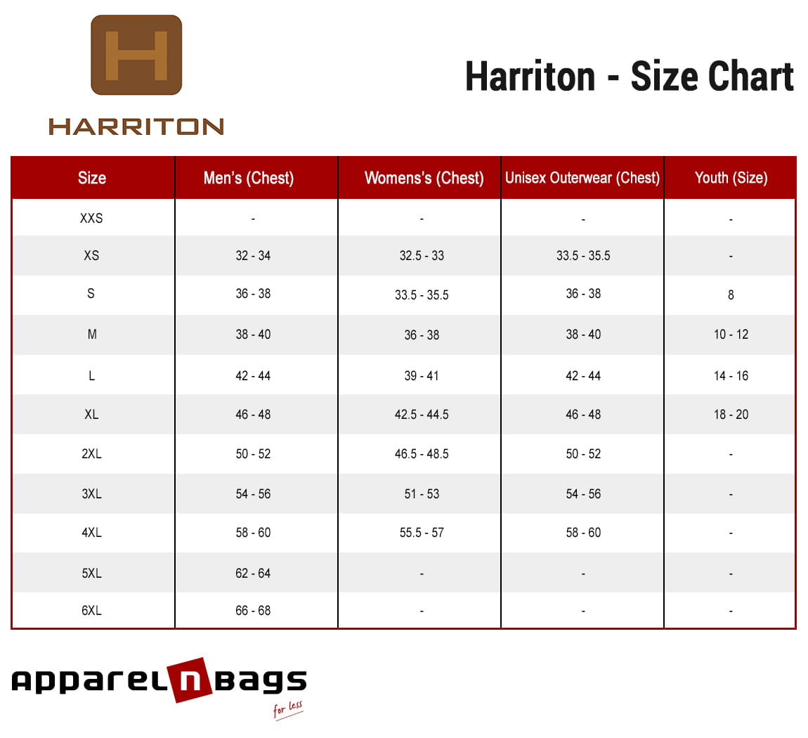 Harriton - Size Chart