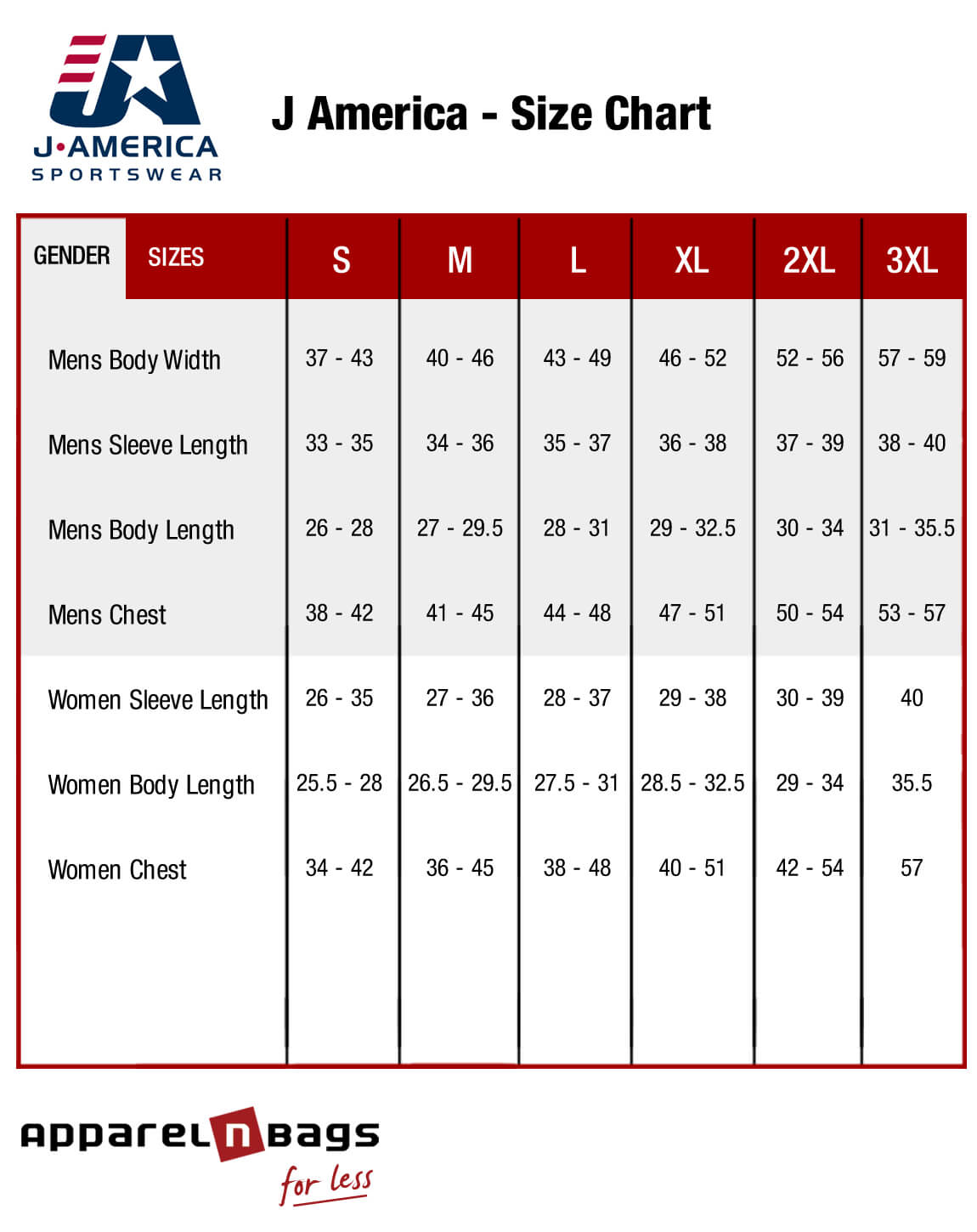 J America - Size Chart
