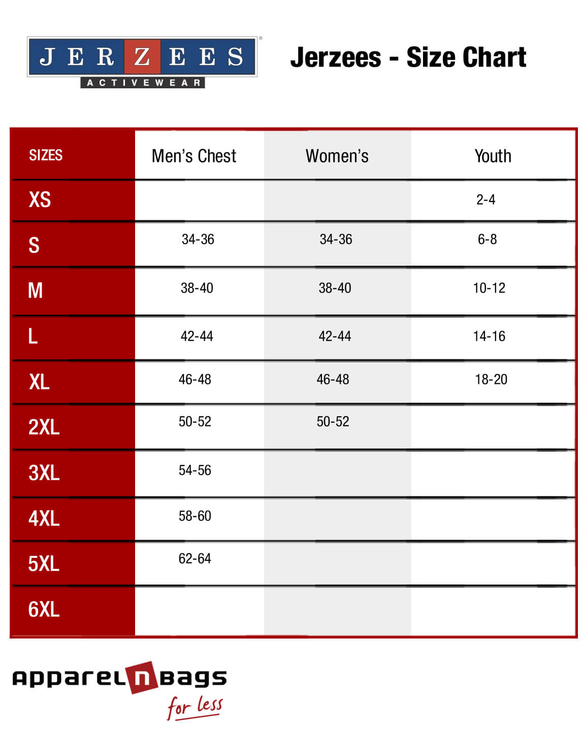 Jerzees Size Chart ApparelGator