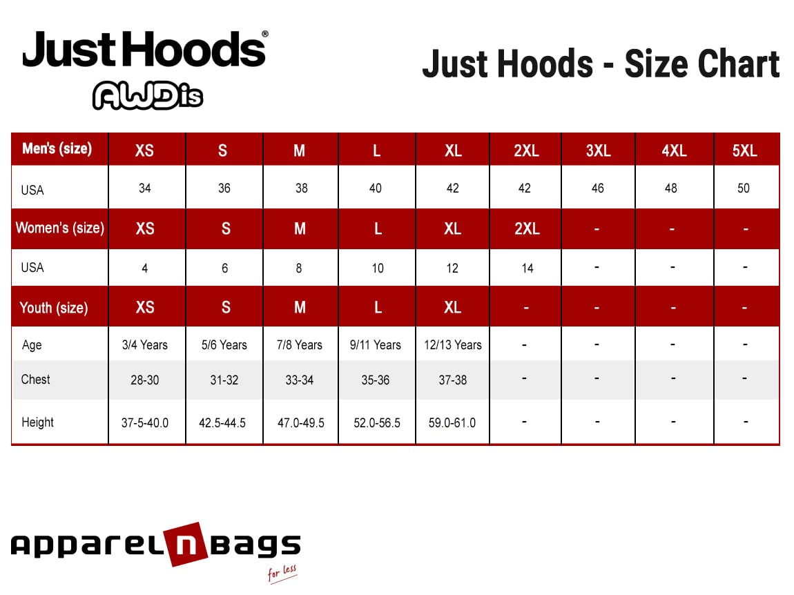 Just Hoods By AWDis - Size Chart