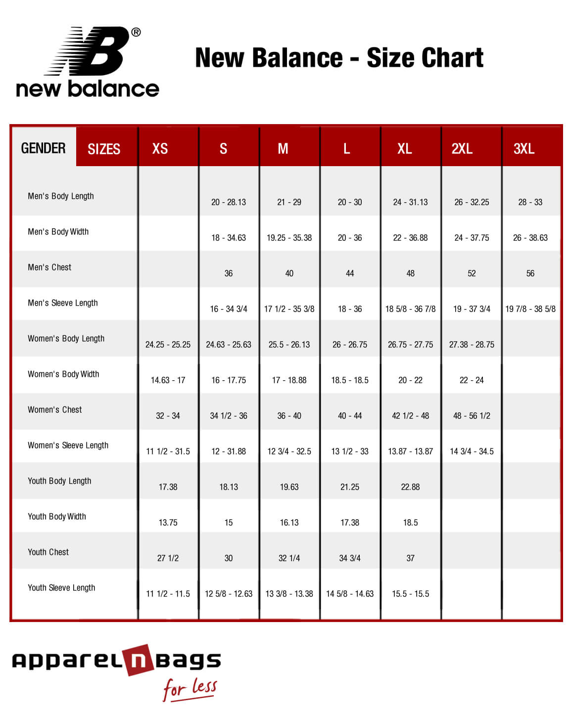 new balance size chart