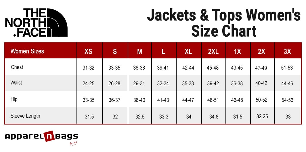 North face ladies on sale jacket size chart