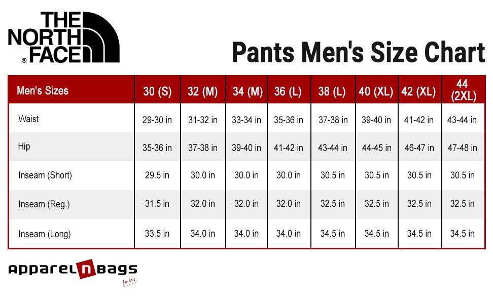 The North Face - Size Chart
