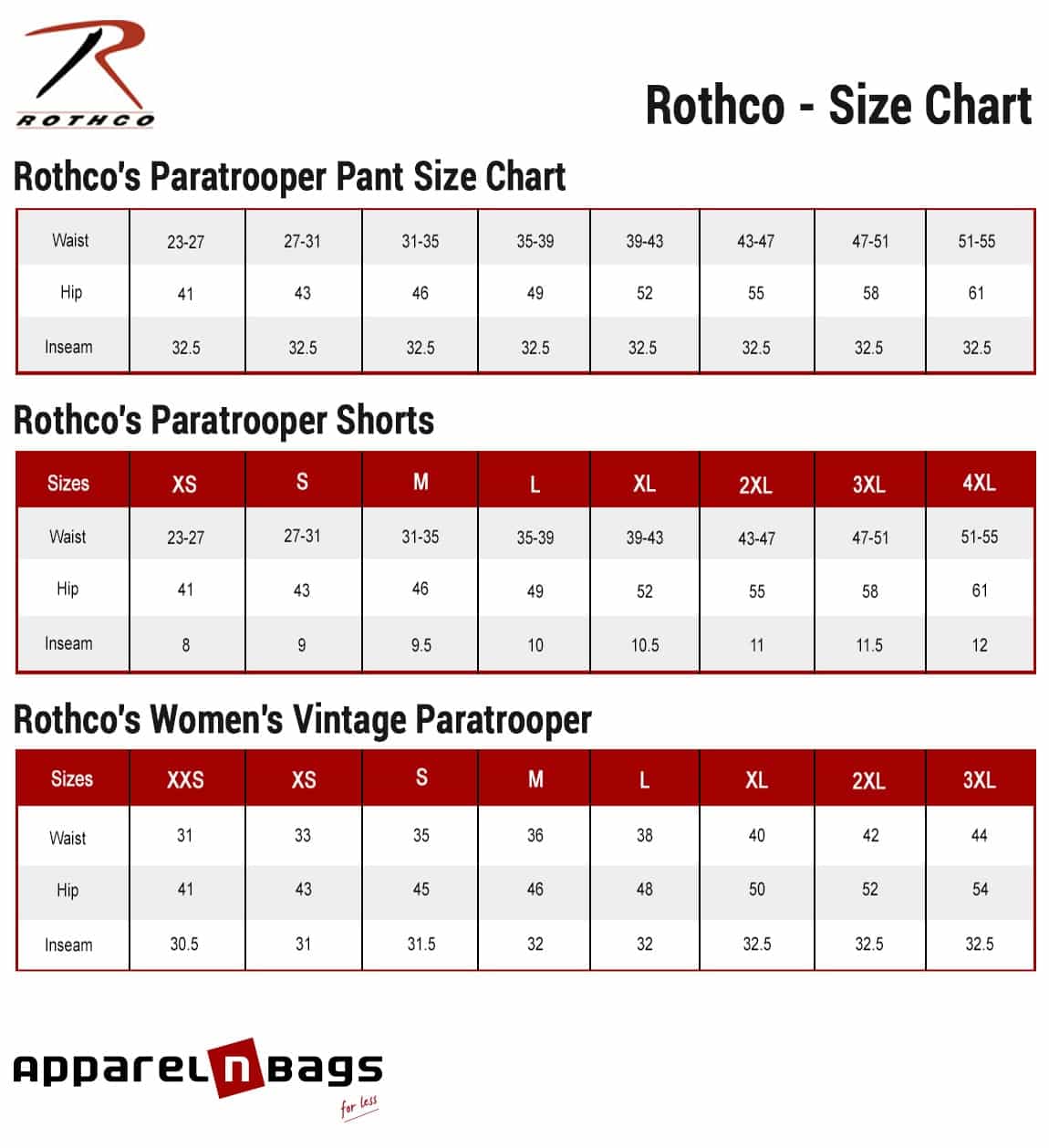 Rothco - Size Chart