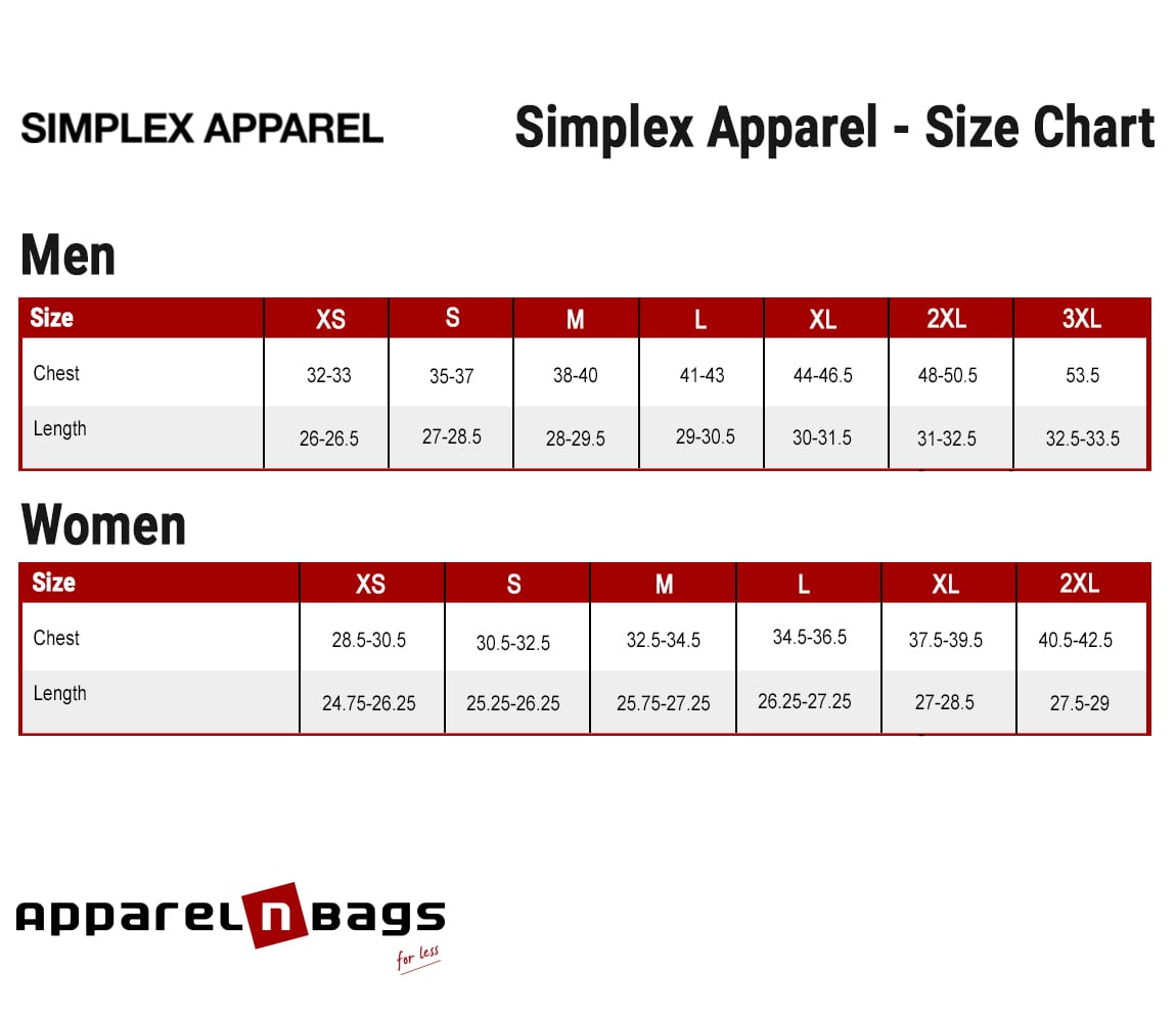 Simplex Apparel - Size Chart