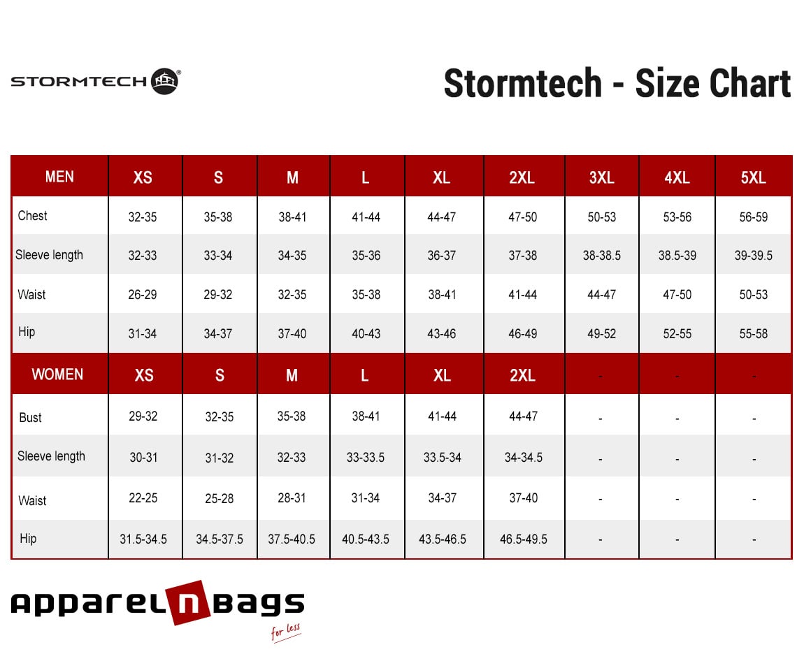Stormtech - Size Chart