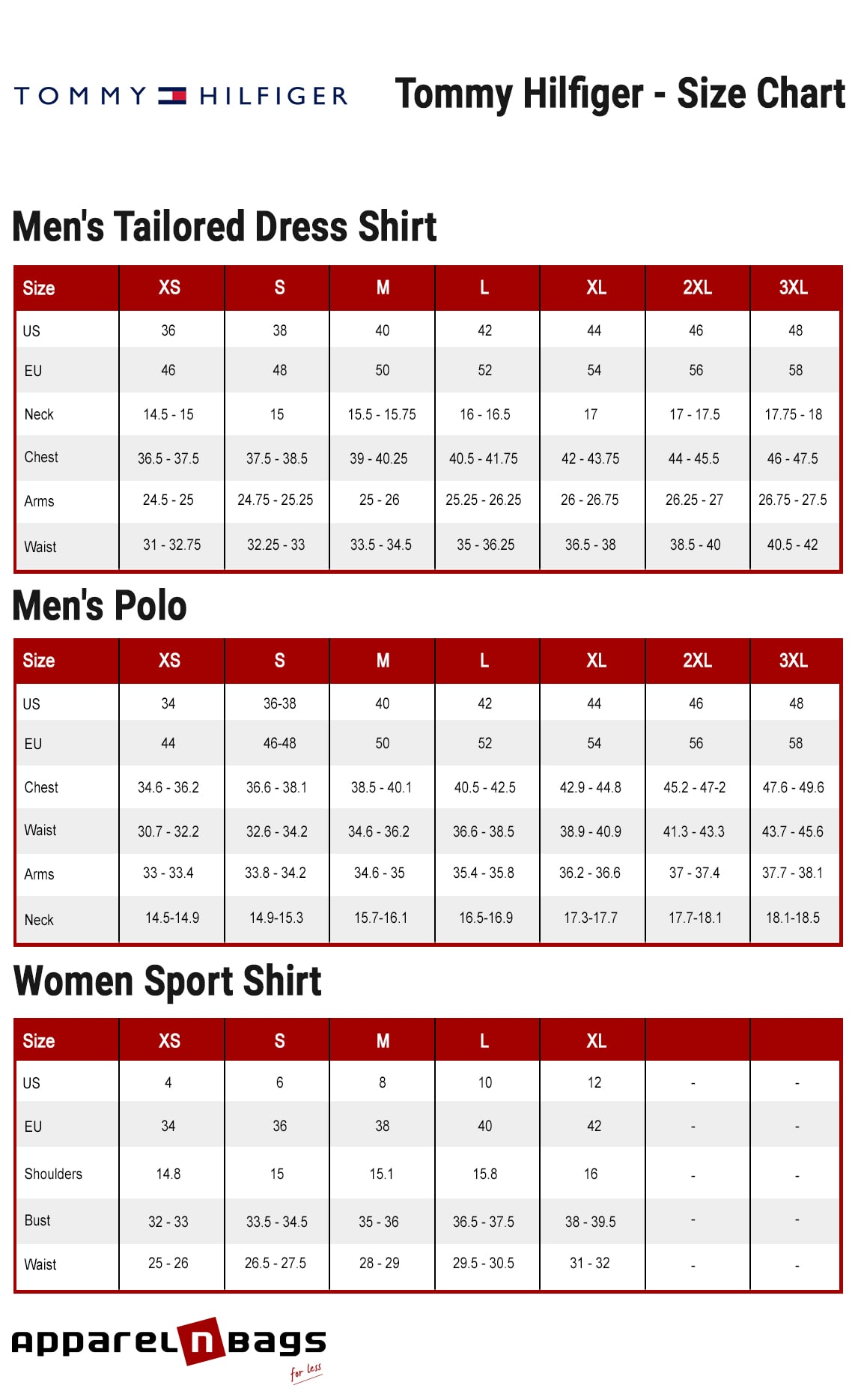 Tommy John Size Chart