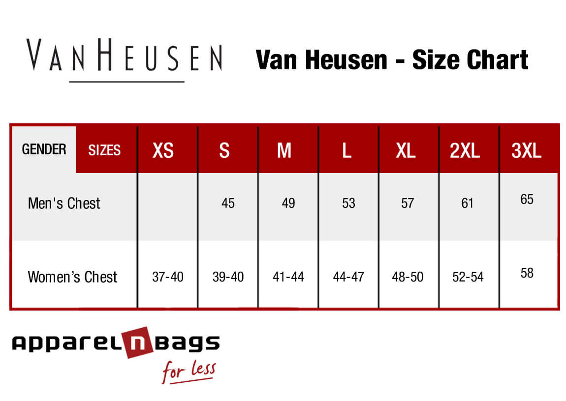 Van Heusen - Size Chart - ApparelnBags.com