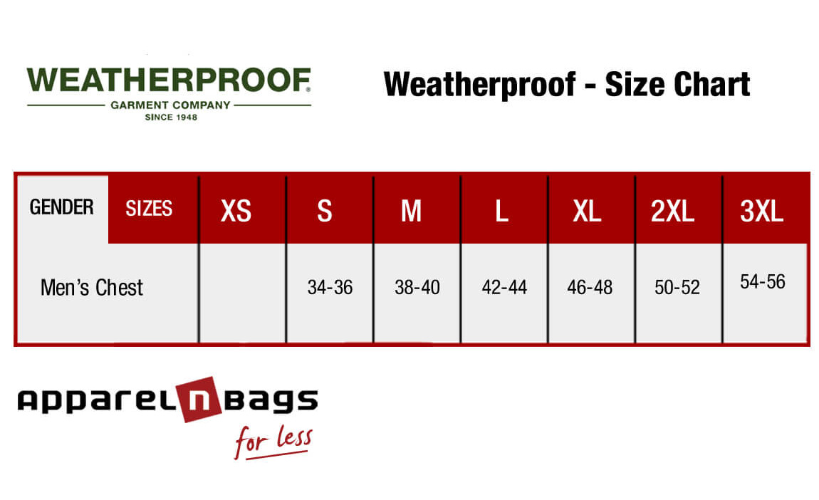 Weatherproof - Size Chart