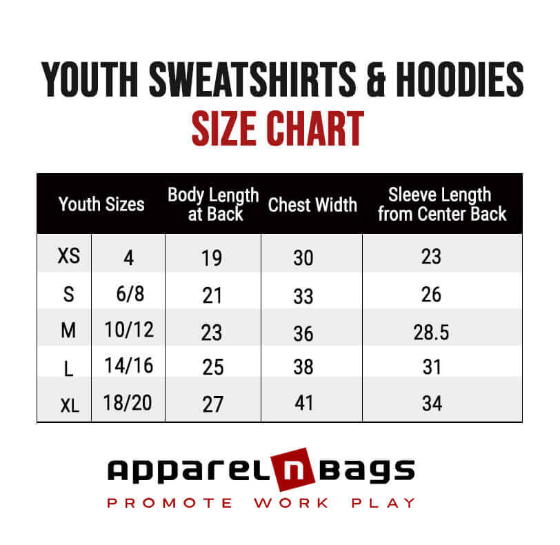 Youth Size Chart | Youth Clothing Size Chart at ApparelnBags