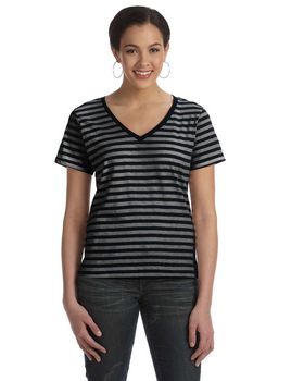 Anvil 8823 Women's Striped V-Neck T-Shirt
