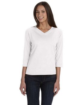 LAT 3577 Women's Ringspun V-Neck 3/4-Sleeve T-Shirt