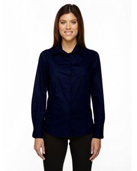 North End 77037 Women's Luster Wrinkle Resistant Cotton Blend Poplin Taped Shirt