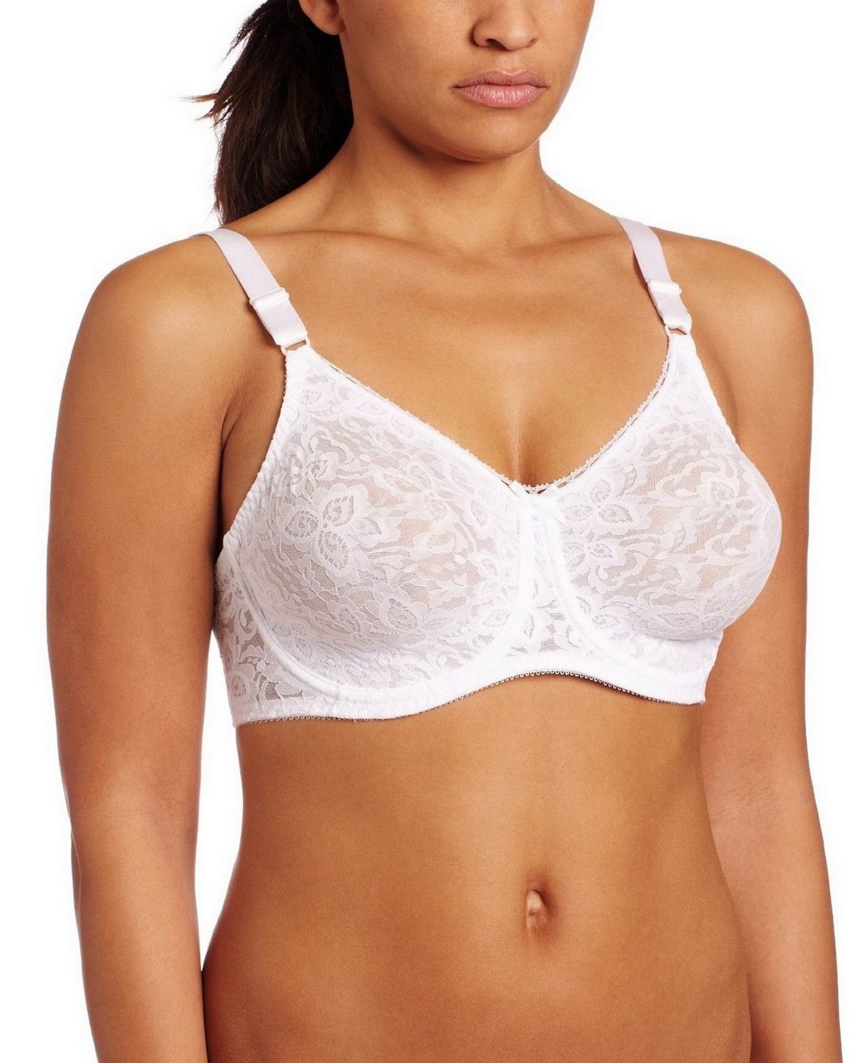 Bali Women's White Lace 'N Smooth Stretch Lace Underwire Bra -38C