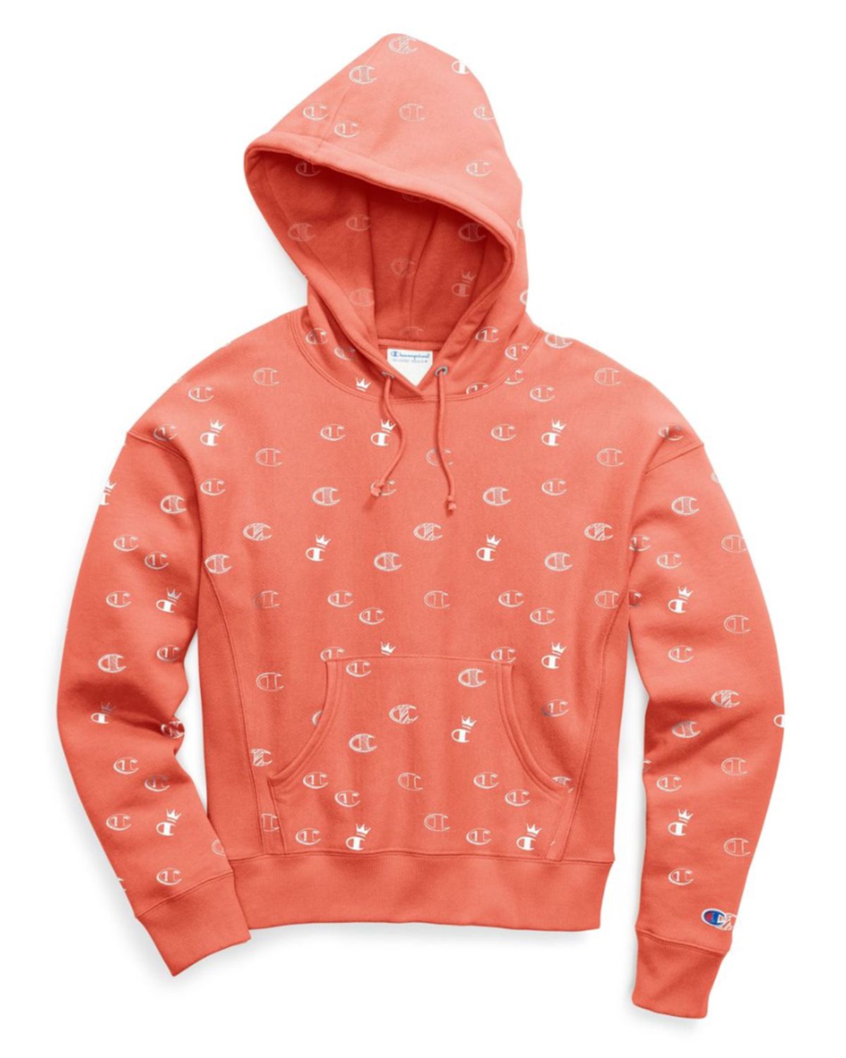 champion reverse weave allover logo pink hoodie