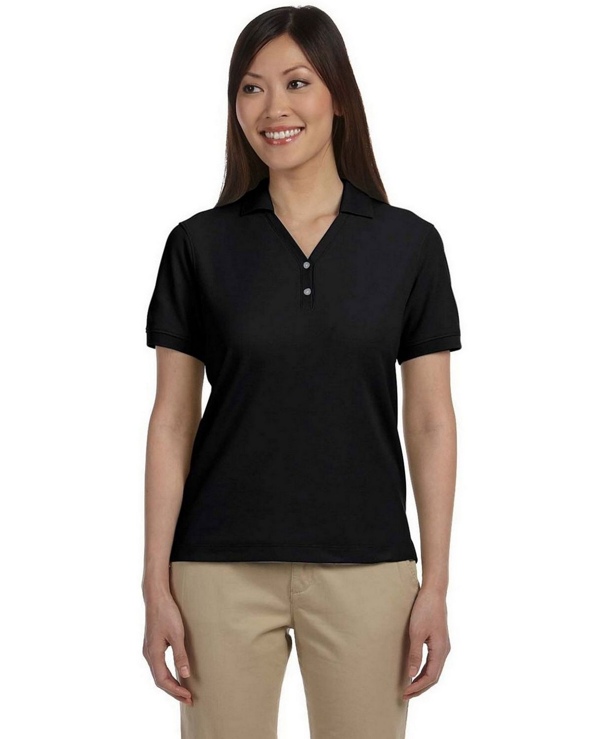 Devon & Jones D100W Ladies Pima Pique Short-Sleeve Y-Collar Polo ...