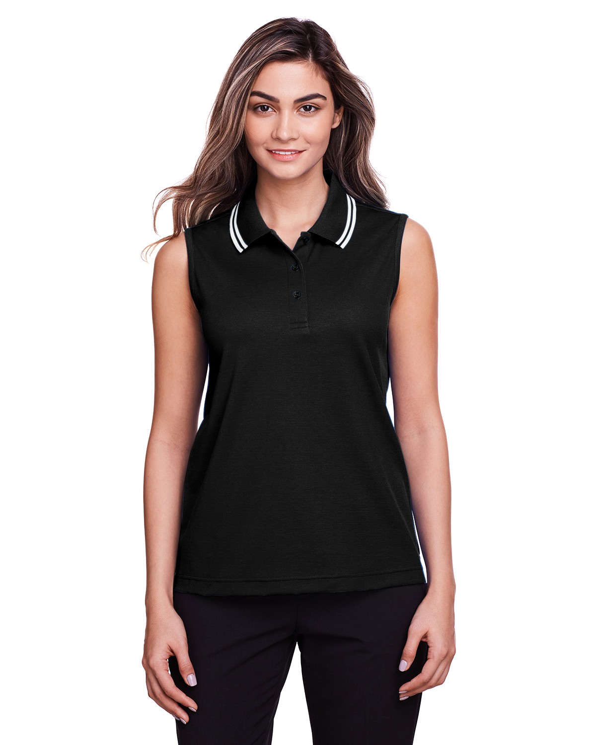 black sleeveless polo shirt