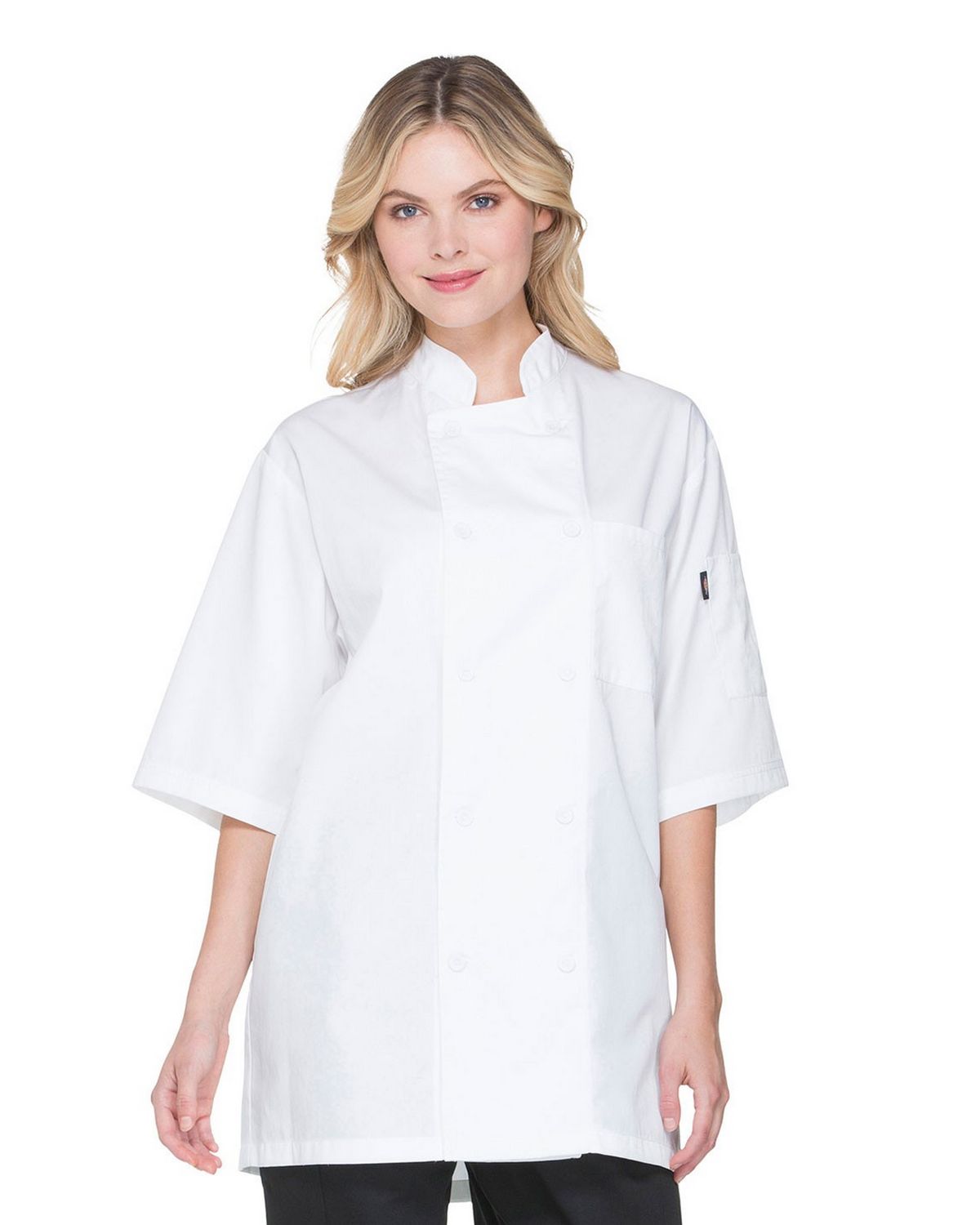 White Dickies Unisex Cool Breeze Chef Coat with Black Piping DC411 WTBK 