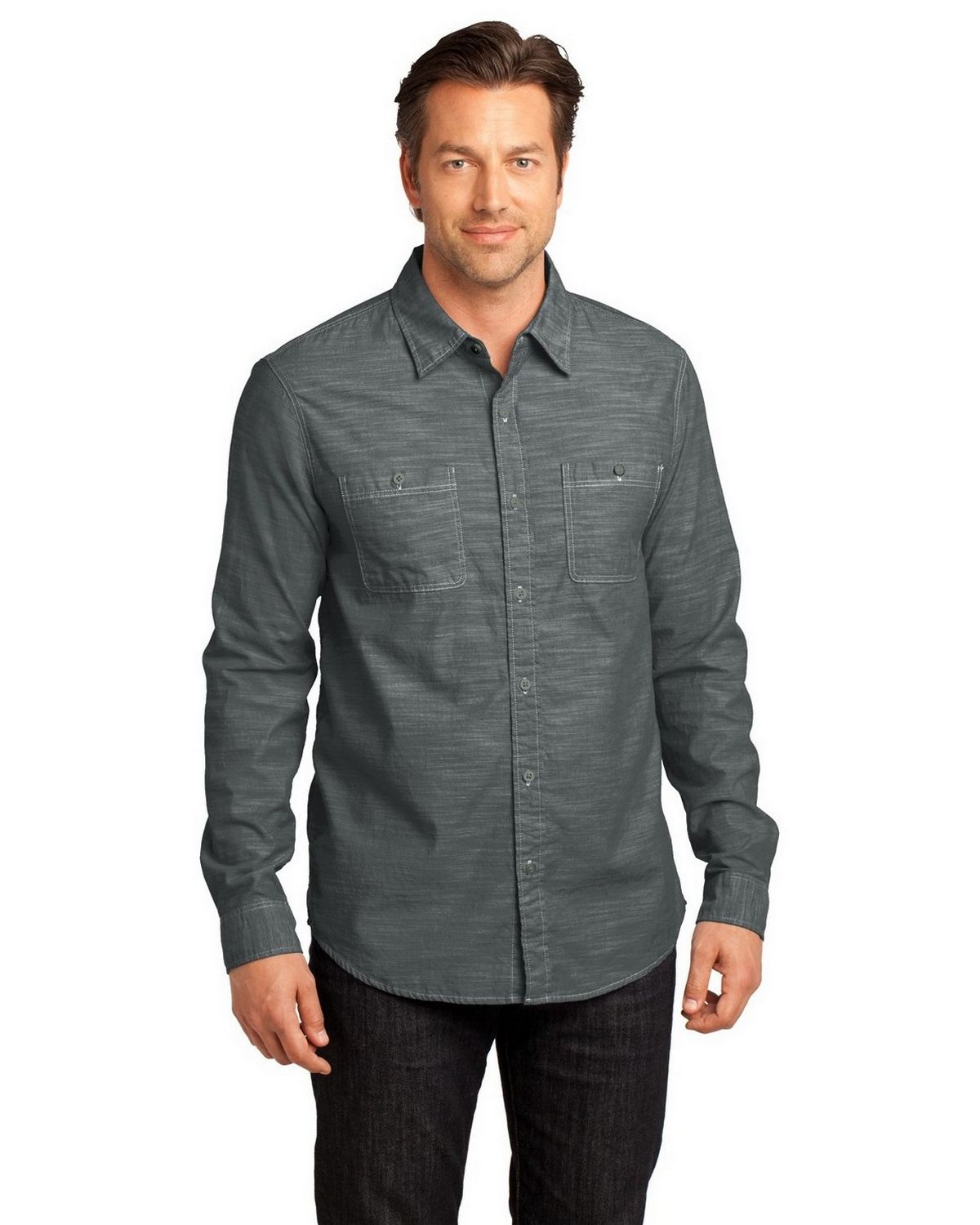 District Made DM3800 Mens Long Sleeve Washed Woven Shirt - Apparelnbags.com