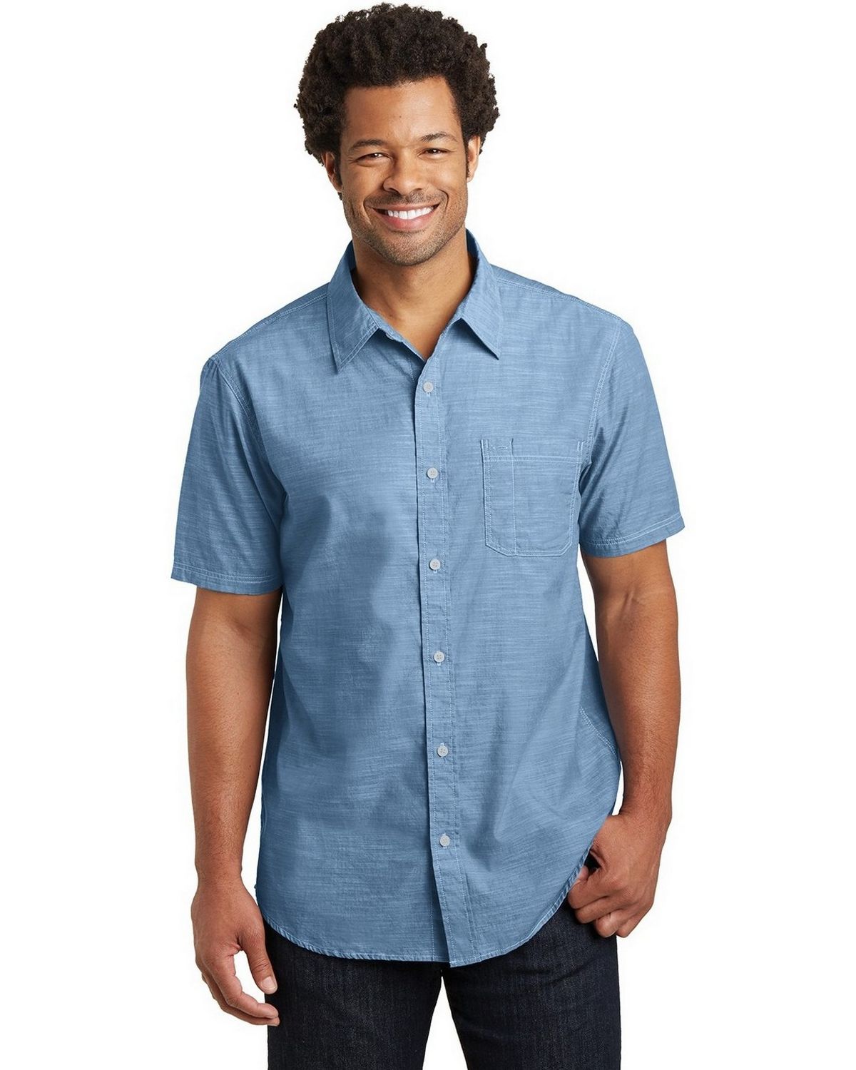 District Made DM3810 Mens Short Sleeve Washed Woven Shirt ...