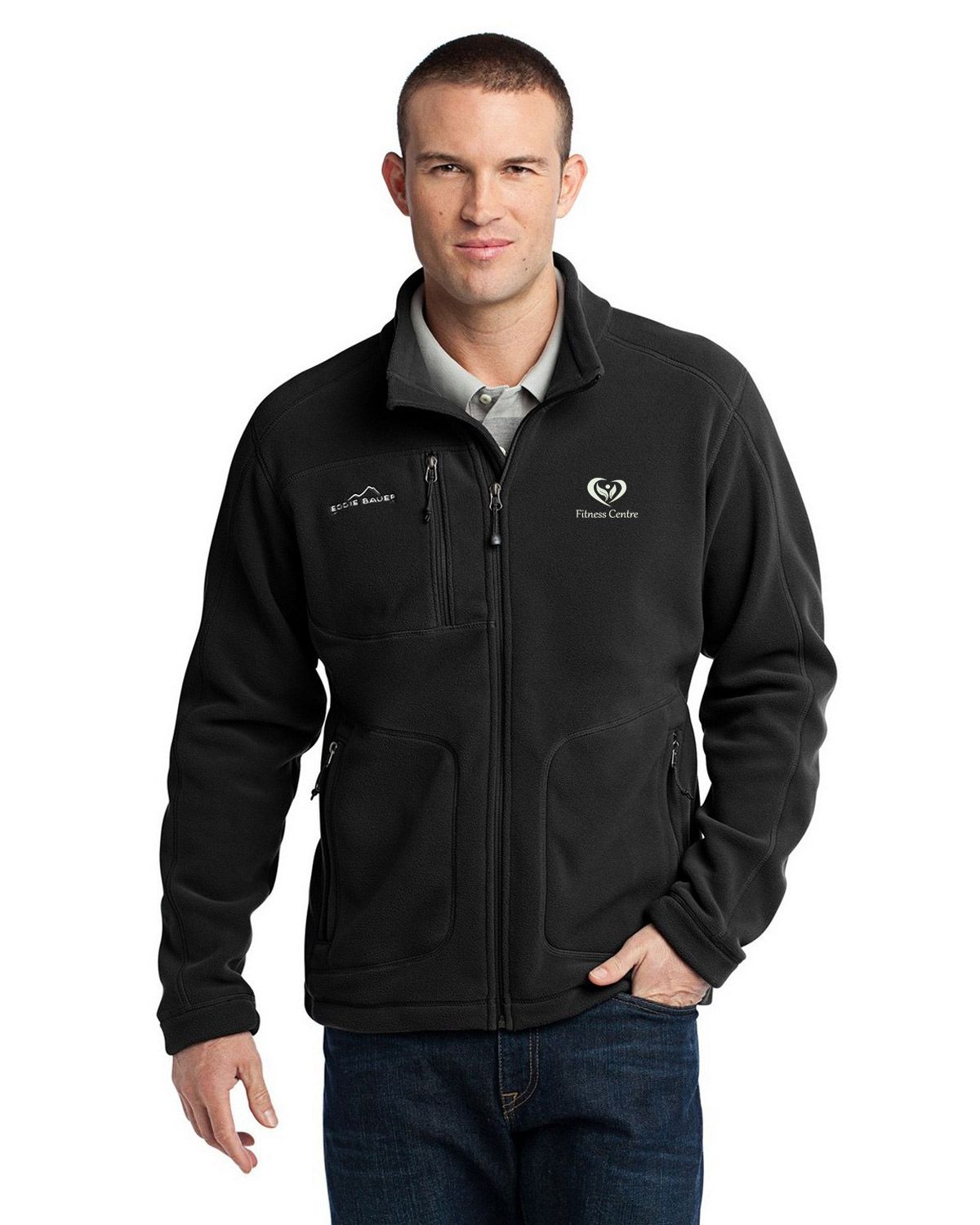 Eddie Bauer Logo Embroidered Wind Resistant Full Zip Fleece Jacket at ...