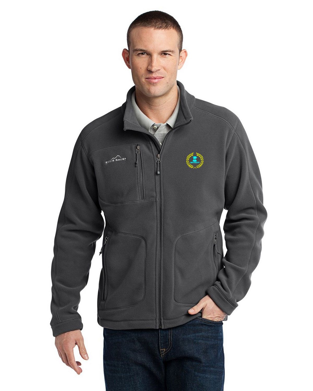Eddie Bauer Logo Embroidered Wind Resistant Full Zip Fleece Jacket at ...