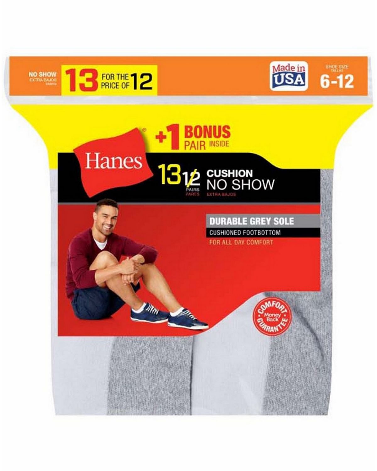 Size Chart for Hanes 190v13 Mens Cushion No-Show Socks 13-Pack ...