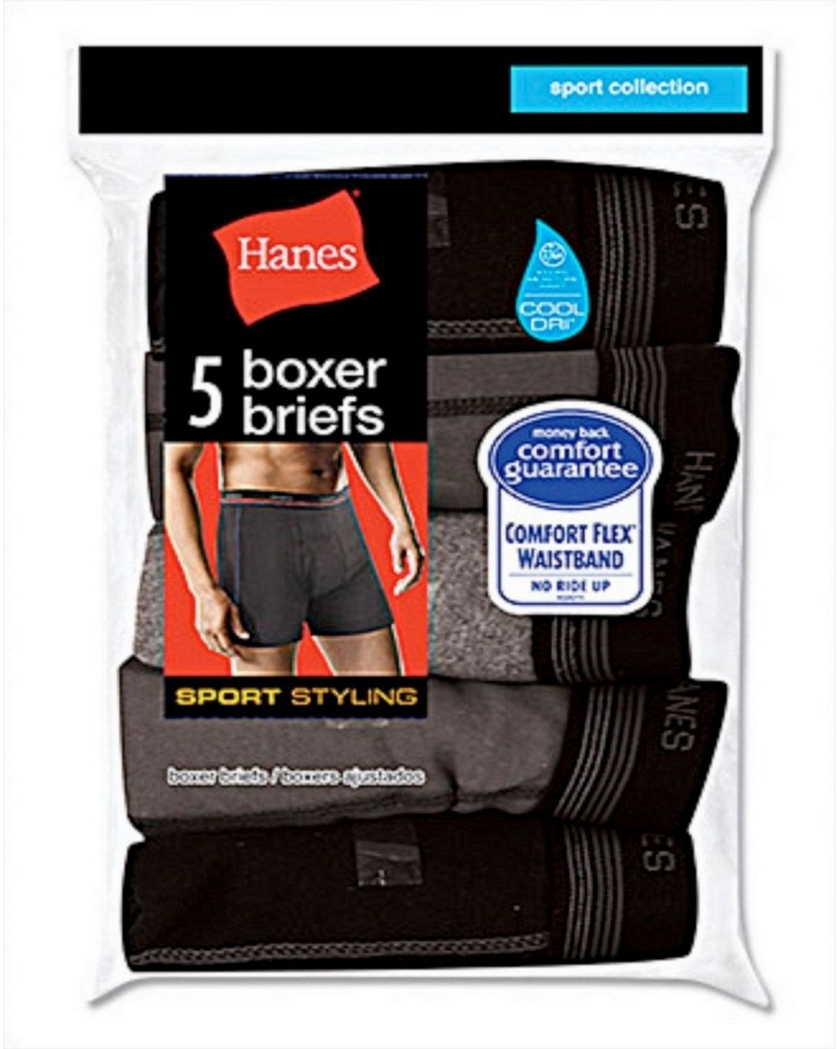 Hanes 2396Z5 Mens Sport Styling Boxer Brief (Pack of 5) - ApparelnBags.com