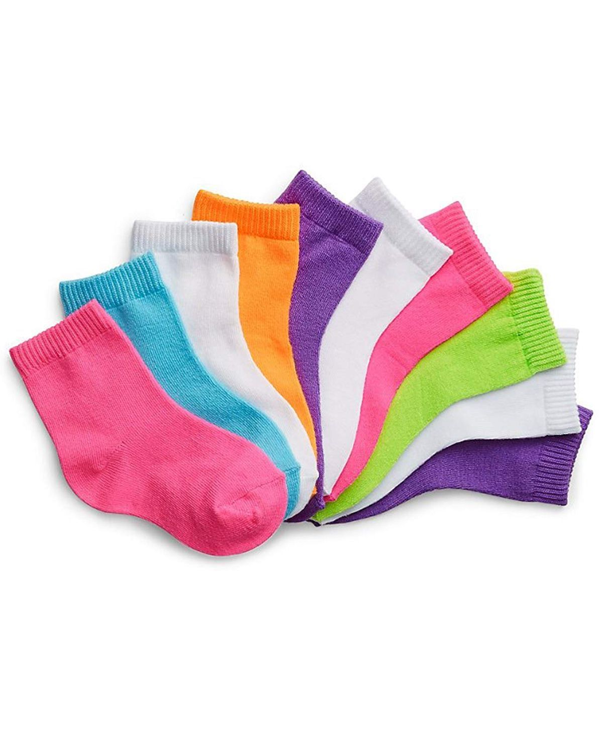 Size Chart for Hanes 37P10 Girls Toddler Ankle EZ Sort Socks Assorted