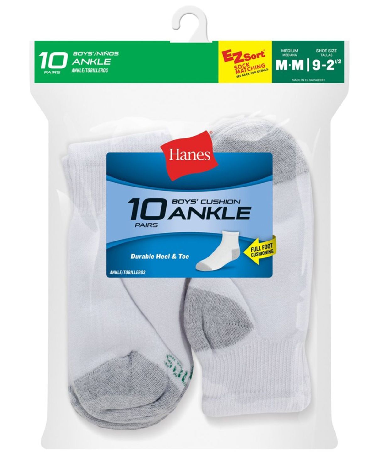 Size Chart for Hanes 422P10 Boys Ankle EZ Sort Socks 10-Pk