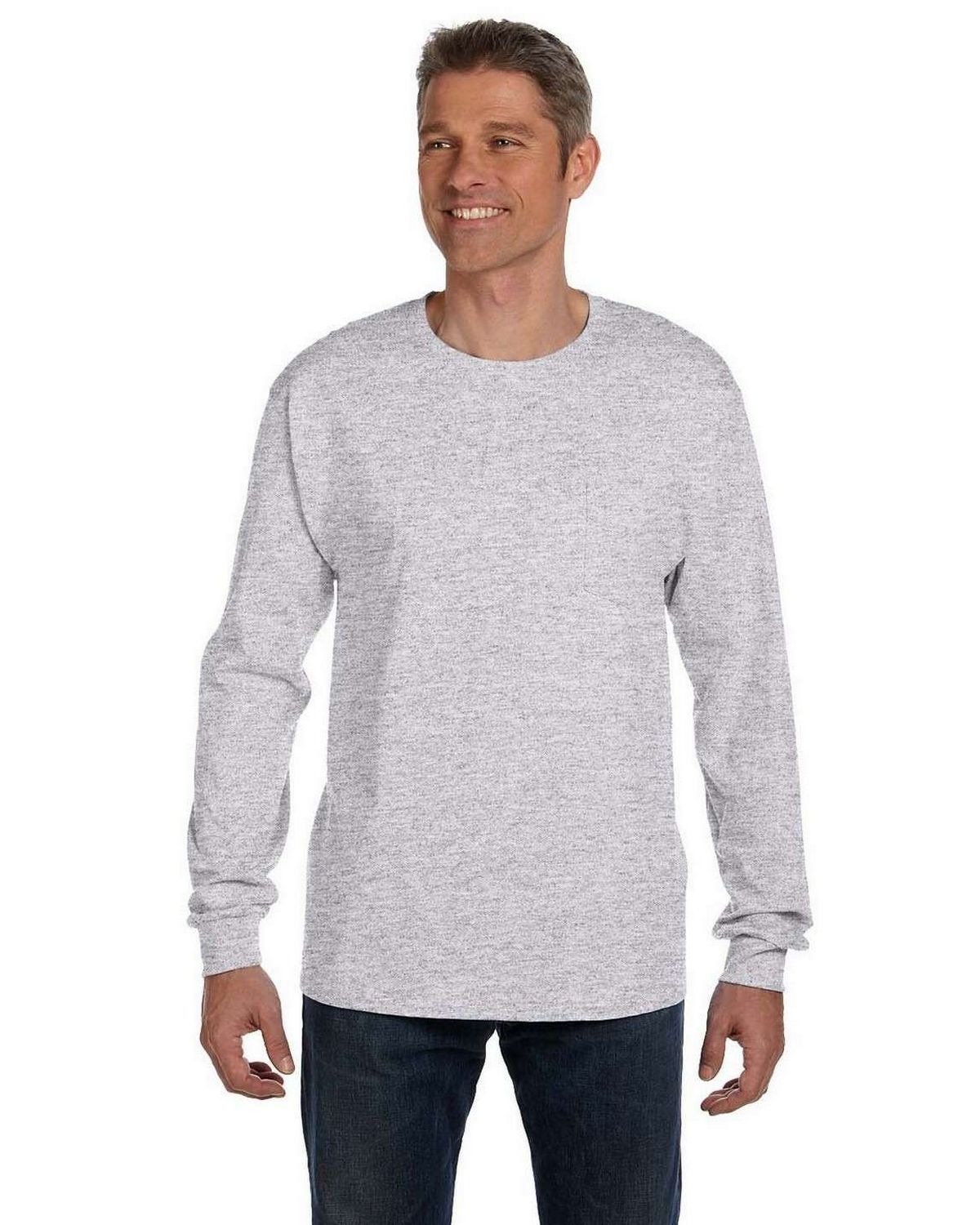 Hanes 5596 Tagless Long Sleeve Pocket T Shirt - ApparelnBags.com