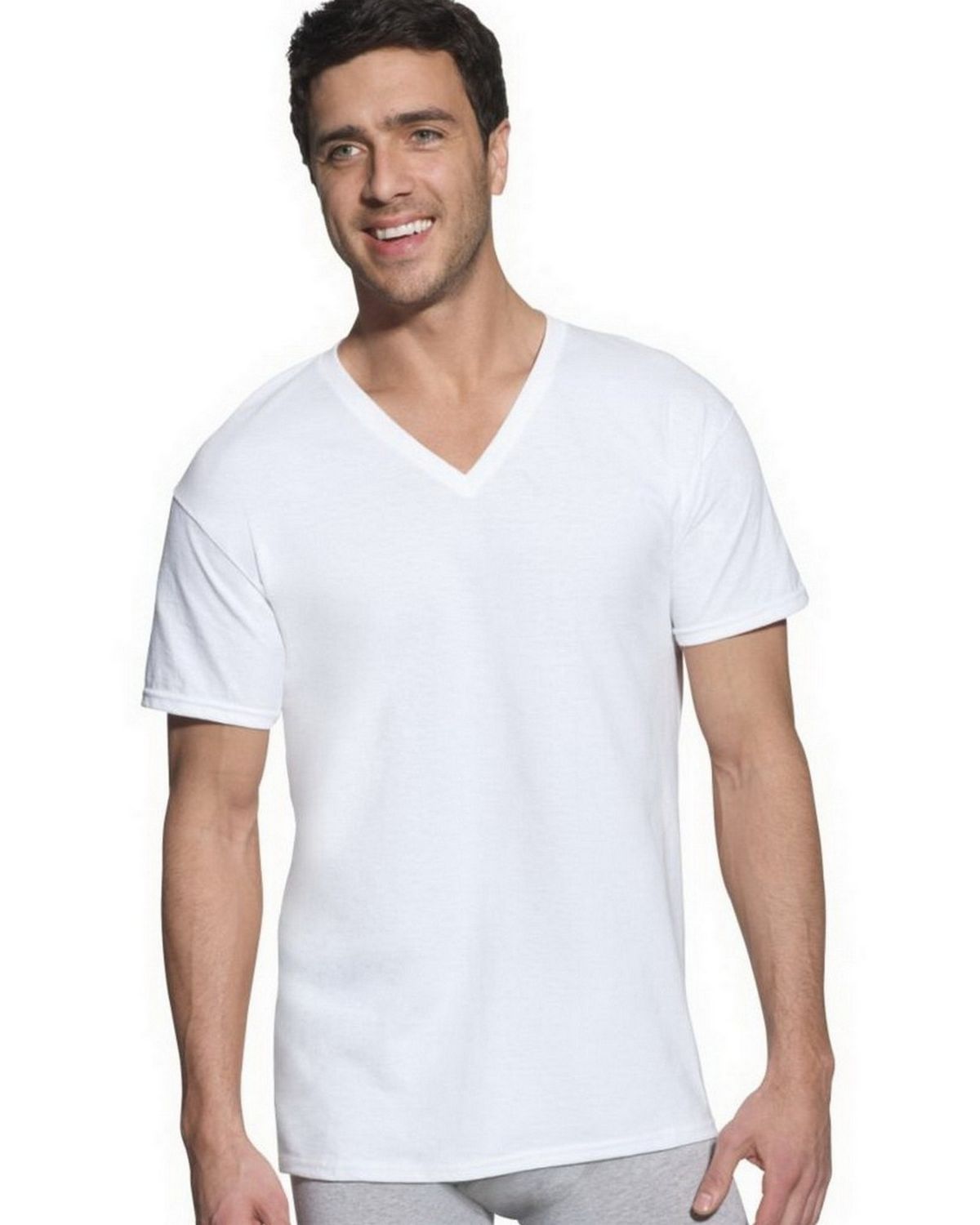 Hanes 7880W6 Classic Mens White V Neck T Shirt P6 - ApparelnBags.com