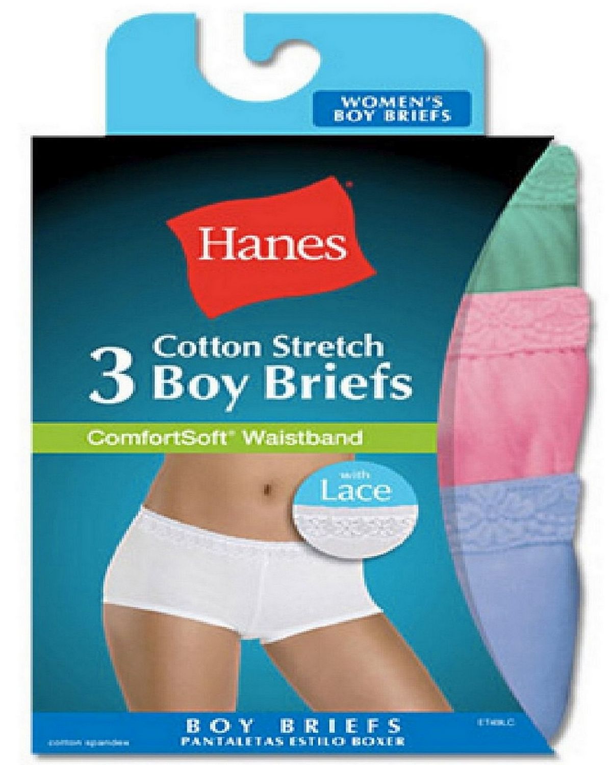 Hanes ET49LC Womens Comfortsoft Cotton Stretch Lace Boy Briefs ...