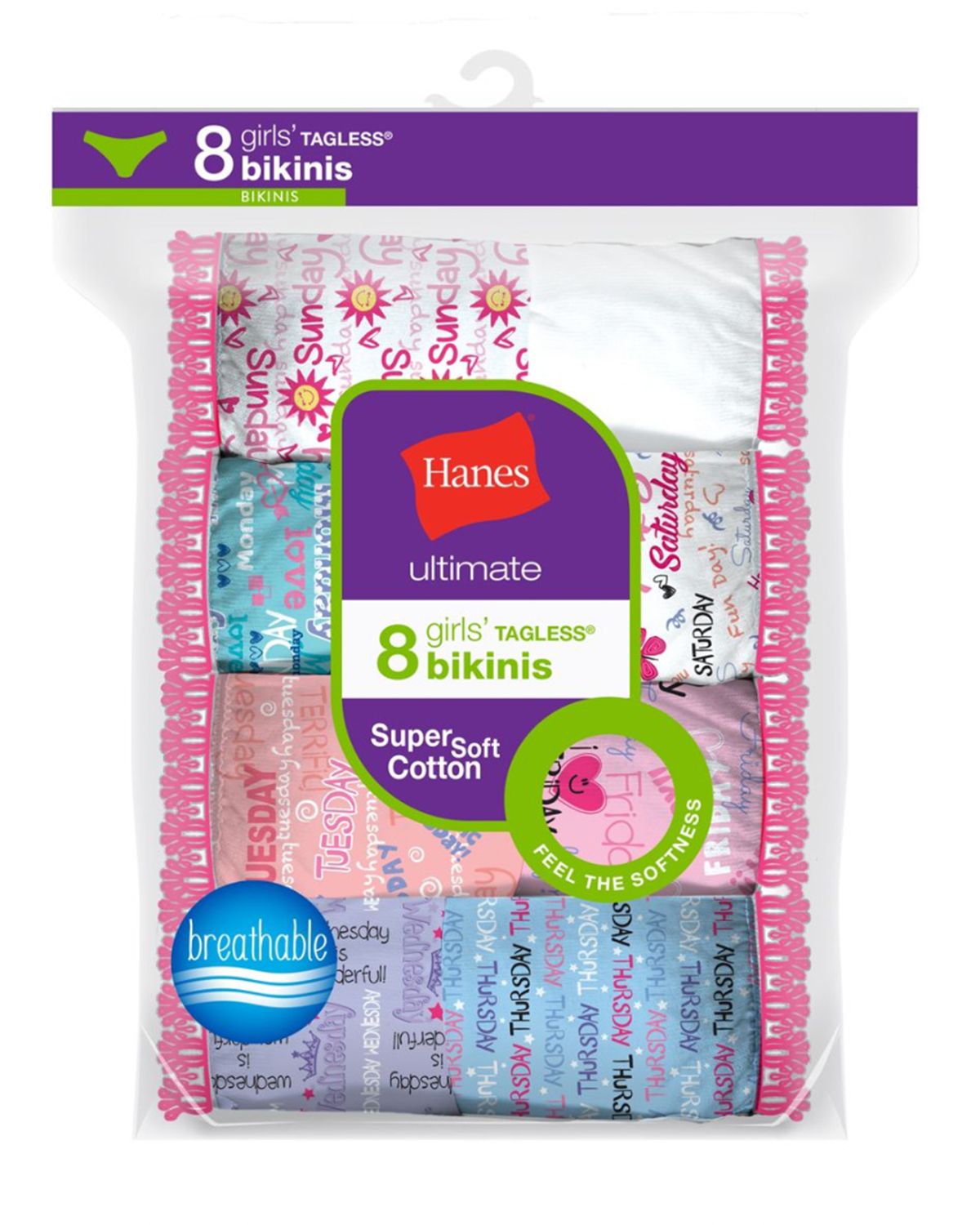 UPC 738994468048 product image for Hanes GUBKP8 Ultimate Girls Cotton Bikinis 8-Pack - Assorted 1 - 10 | upcitemdb.com