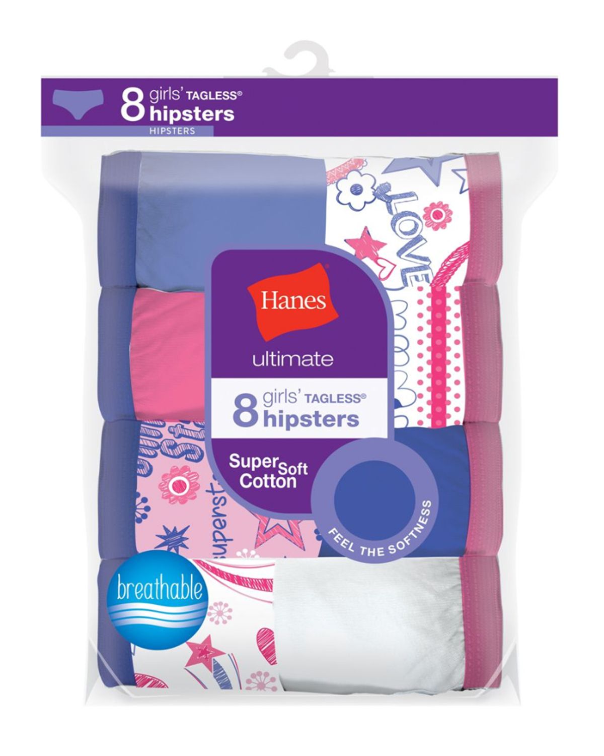 Size Chart for Hanes GUCHP8 Ultimate Girls Cotton Hipsters 8Pack