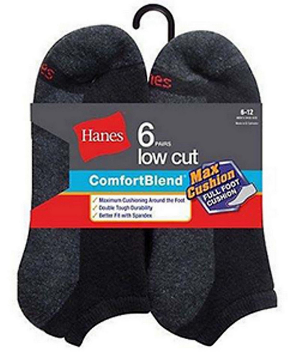 Size Chart for Hanes Mc14 Mens Comfortblend Max Cushion Low Cut Sock 6Pack