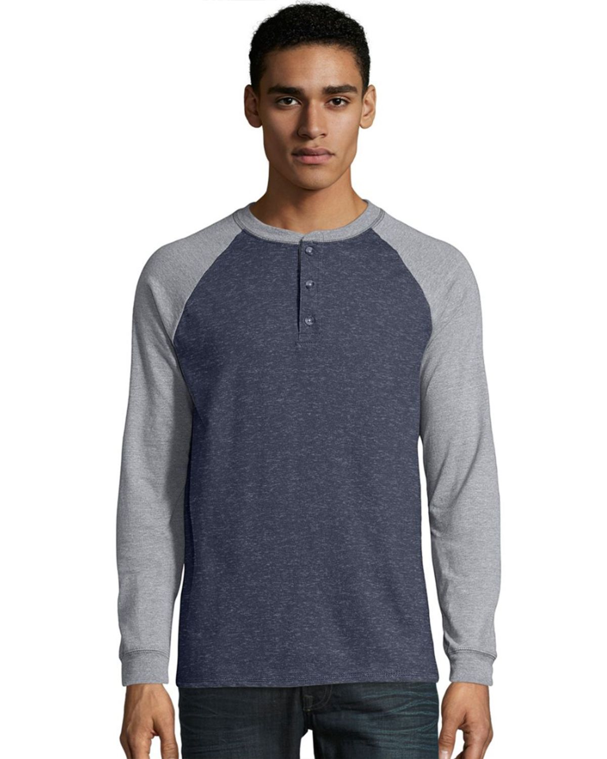 hanes beefy t long sleeve henley