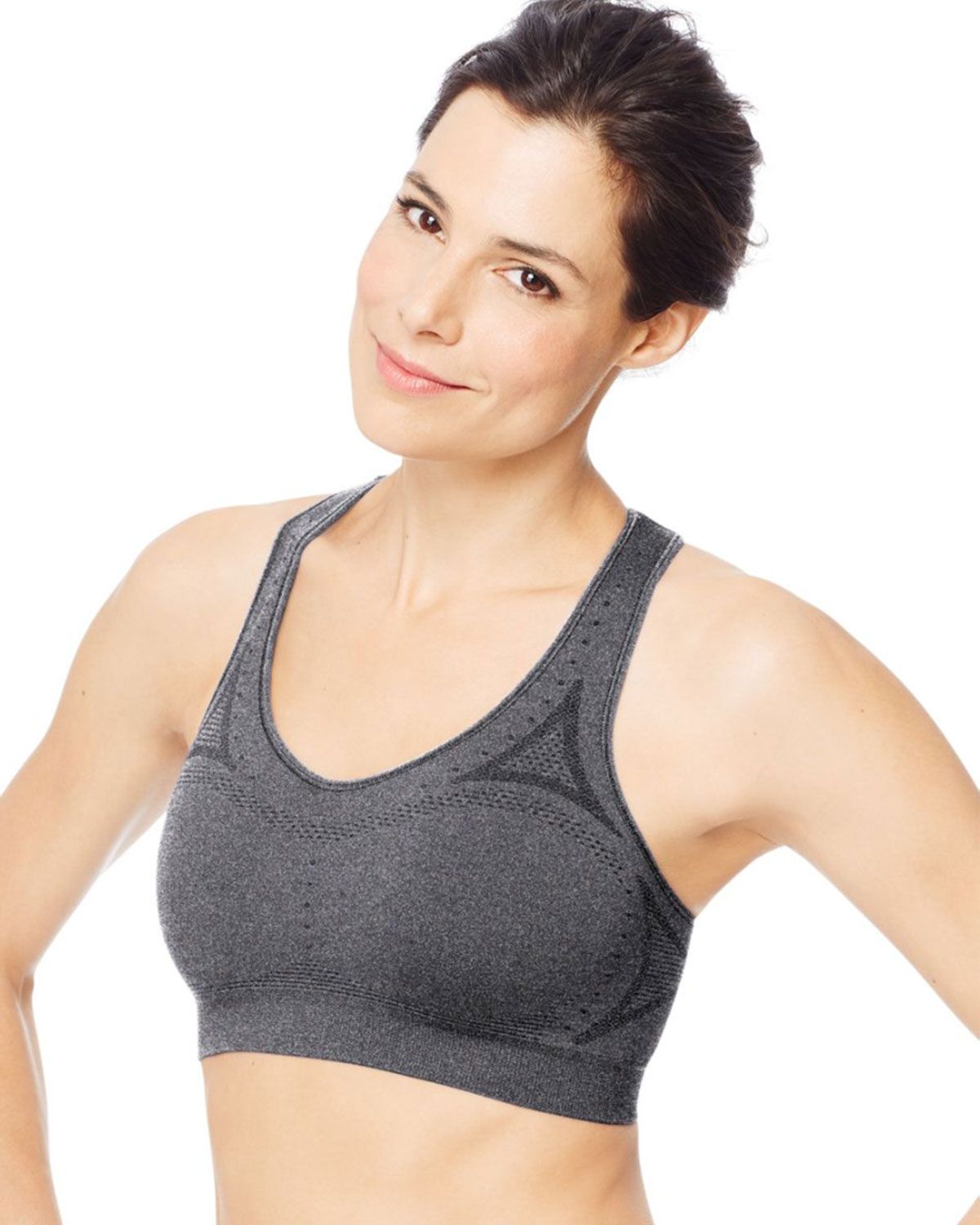 UPC 090563534623 product image for Hanes O9003 Women's Sport Seamless Racerback Sports Bra - Ebony Heather - S | upcitemdb.com