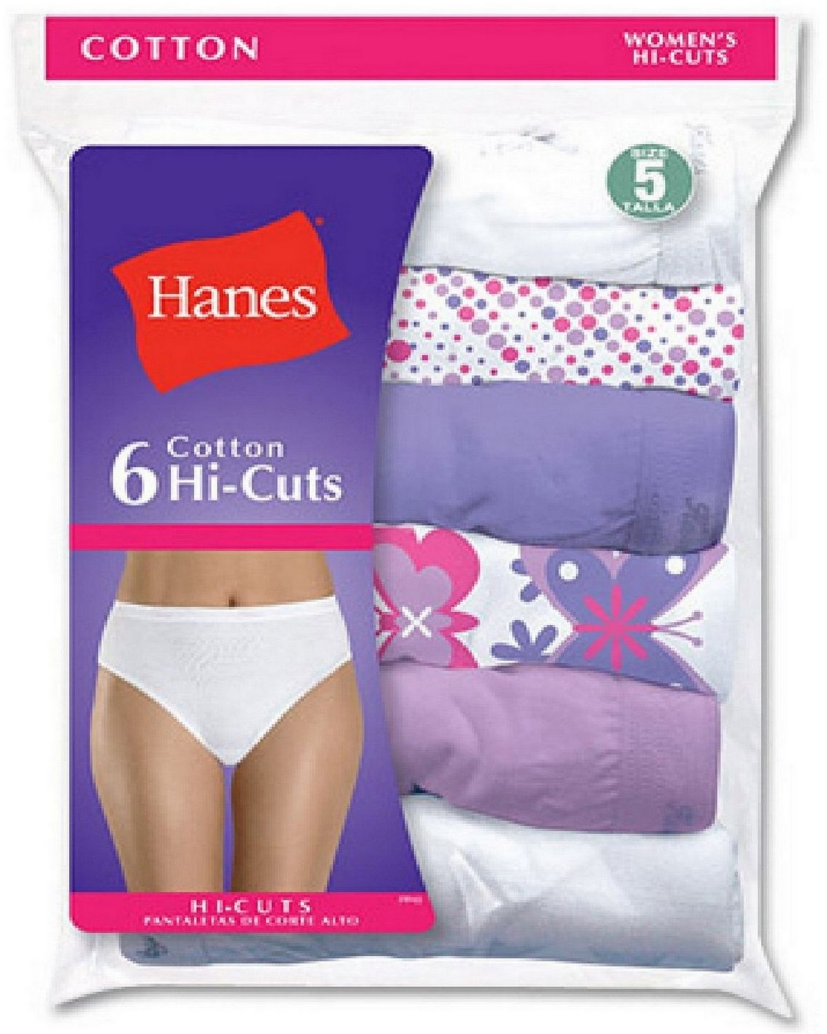 Hanes PP43WB Cotton Hi-Cut Panties (Pack of 6 - 3White/3Brights)