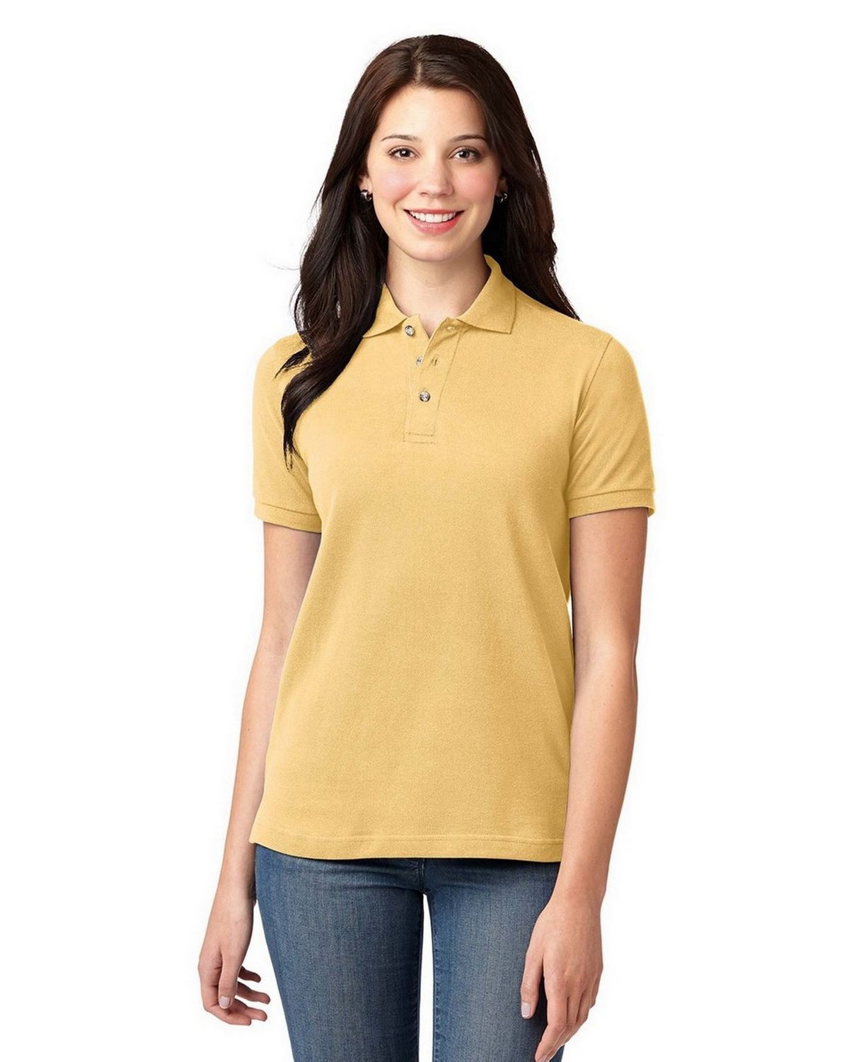 Small Ladies Pique Knit Polo Shirt Yellow L420 Port Authority 