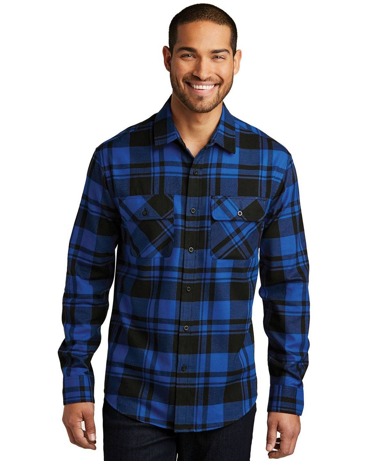 Port Authority W668 Plaid Flannel Shirt - Royal/ Black - XS