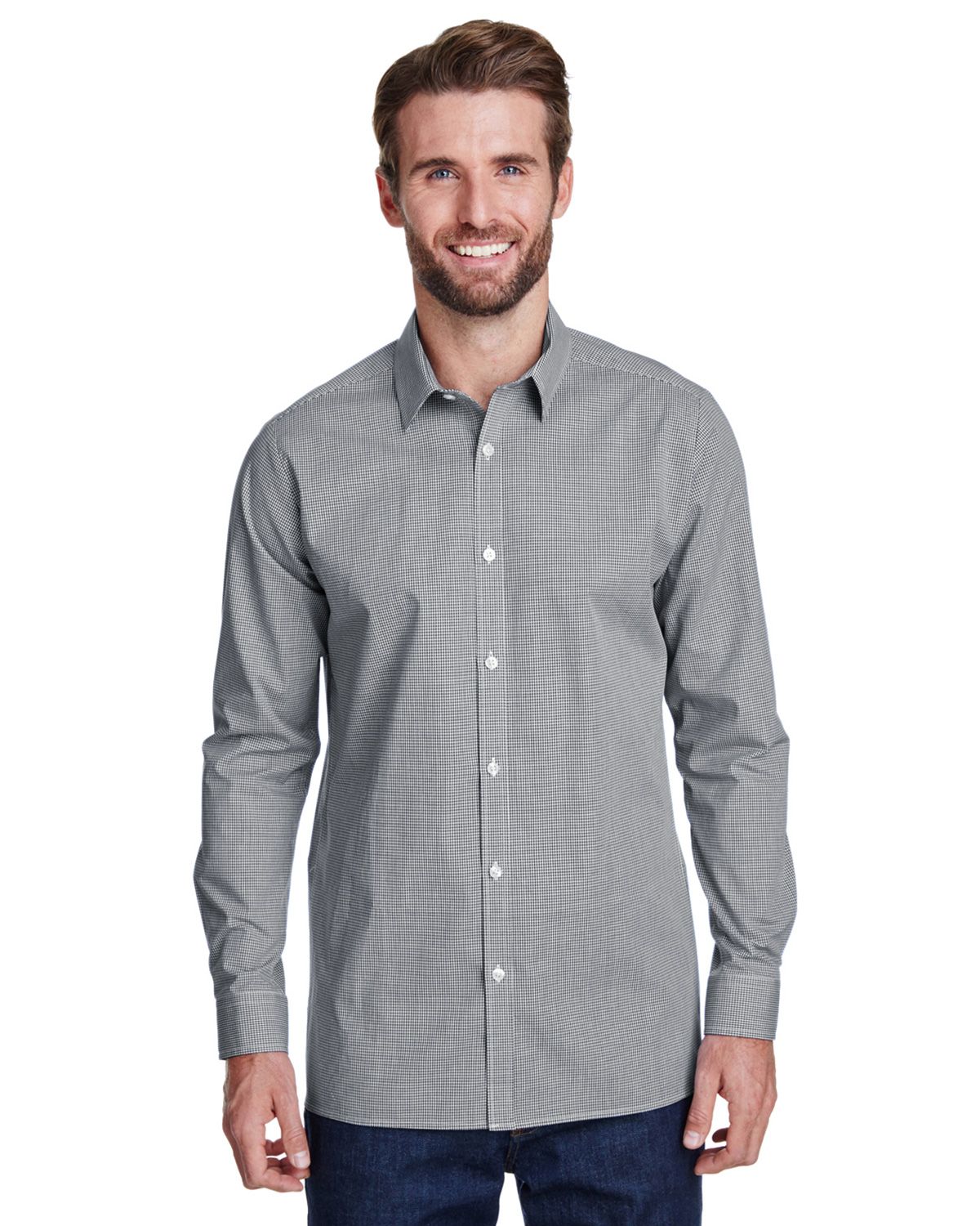 Artisan Collection RP220 Men's Microcheck Gingham Long-Sleeve Cotton Shirt